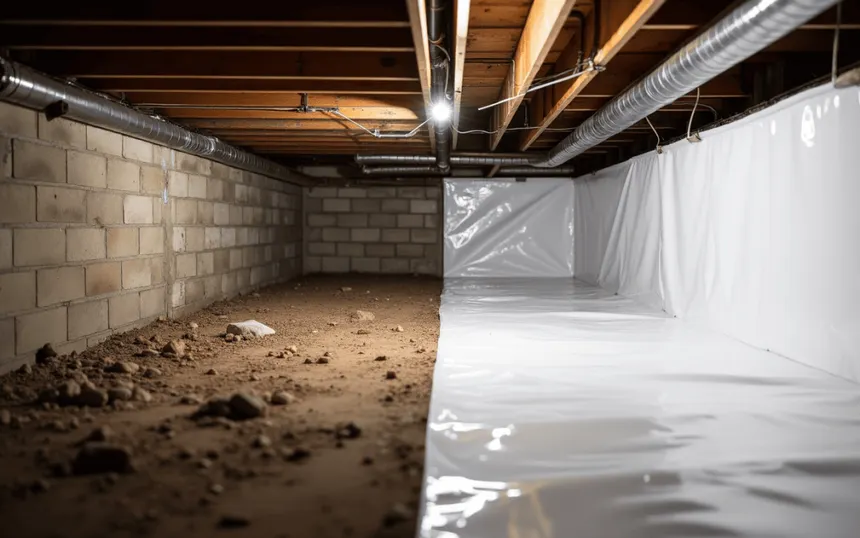 Crawl space encapsulation vapor barrier installation in Grand Rapids MI home